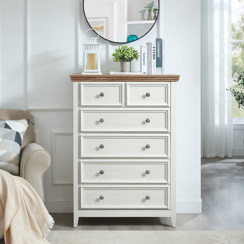 Beige Modern 6-Drawer Dresser, Closet Organizer for Living Room