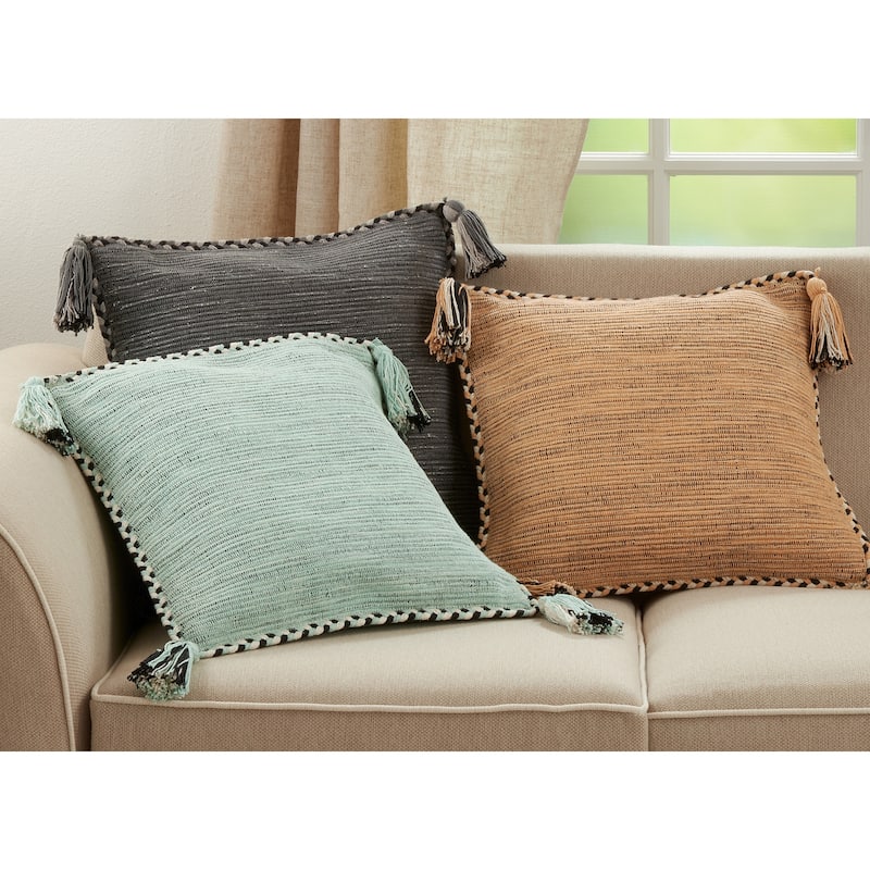 Braided Border Throw Pillow With Tassel Design