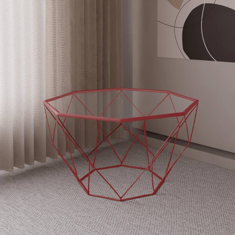 Malibu 29" Modern Octagon Center Coffee Table with Tempered Glass Table top & Sturdy Metal Geometric Base for Living Room Office