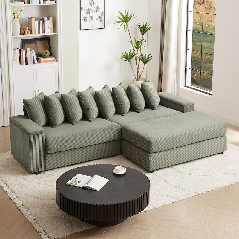 GDFStudio - Peregrine L-Shaped Corduroy Sectional Sofa with Pillows and Armrest Storage