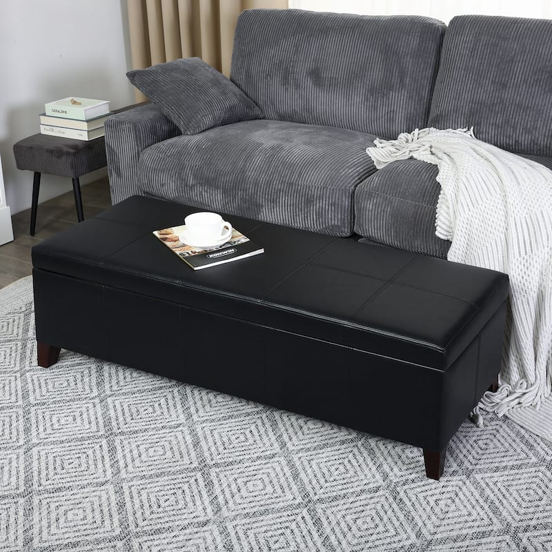 Adeco Faux Leather Storage Ottoman Bench for Bedroom