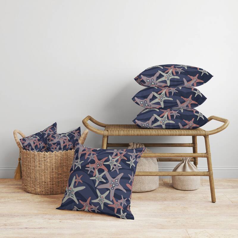 Starfish Sway Faux Suede Reversible Throw Pillow Blue and Copper