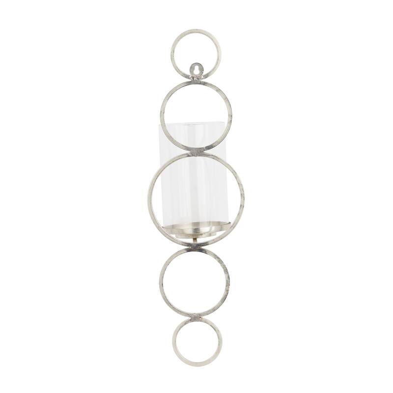 CosmoLiving by Cosmopolitan Metal Stacked Circle Geometric Wall Sconce with Glass Holder - Gold, Black, Silver