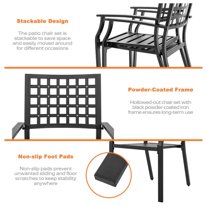 Patio 2-Piece Dining Chair Set, Powder-coated Iron Frame, Black