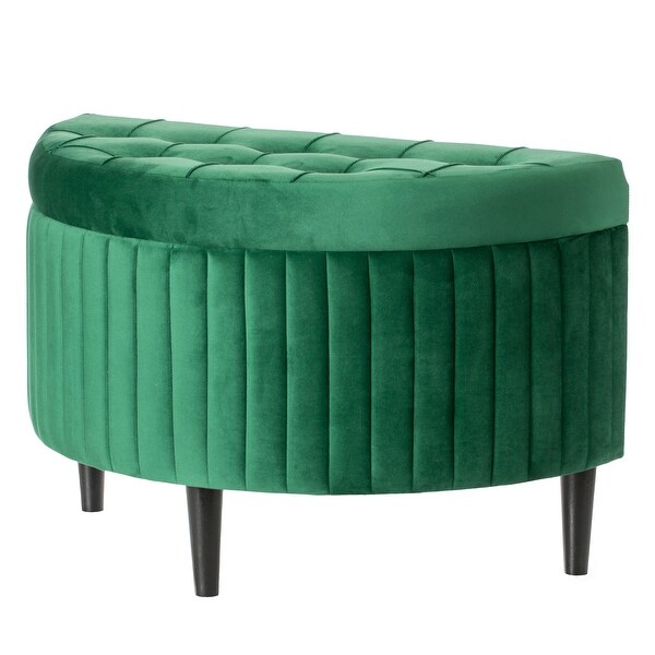 Half Moon Modern Velvet Tufted Storage Ottoman Bench Green On