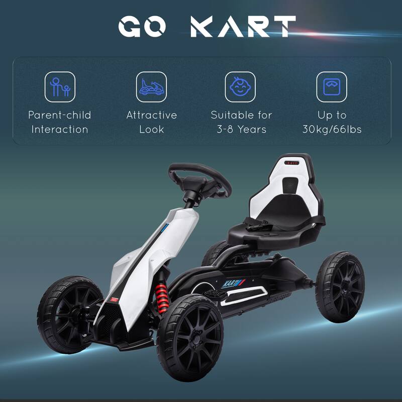 Go Kart for Kids with Seat Belt and Backrest, Realistic Ride on Motor Vehicle Toy, White Battery Powered Drifting Vehicle