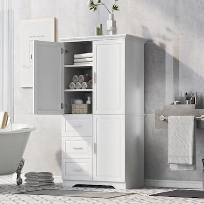Tall and Wide Storage Cabinet with Doors,Three Drawers