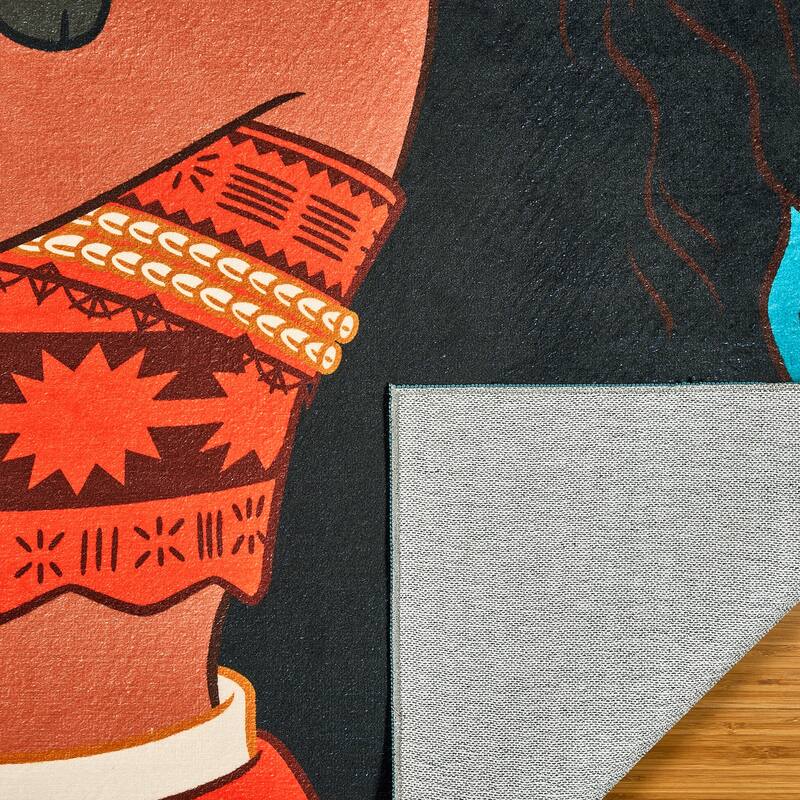 Licensed Disney Moana Pua HeiHei Modern Hawaiian Character Printed Flannel Non-Slip Washable Indoor Kids Area Rug, 54"x78"