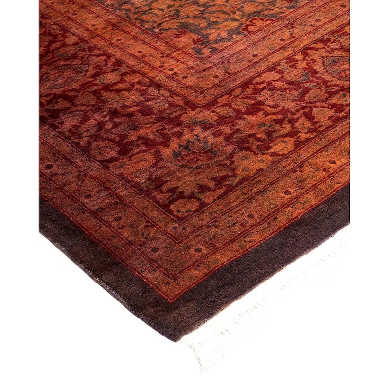 Overton Handknotted Wool Contemporary Overdyed Orange Area Rug - 9' x 12'