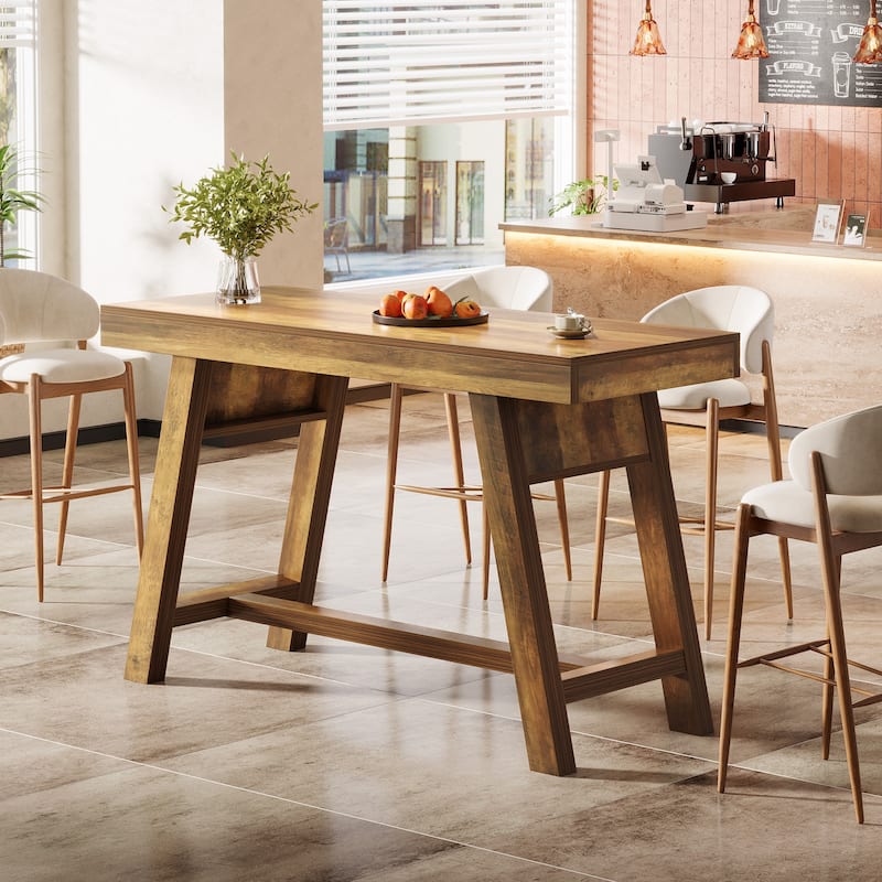 55.1-Inch Bar Table, Rectangular Commercial Bar Unit with Trestle Legs