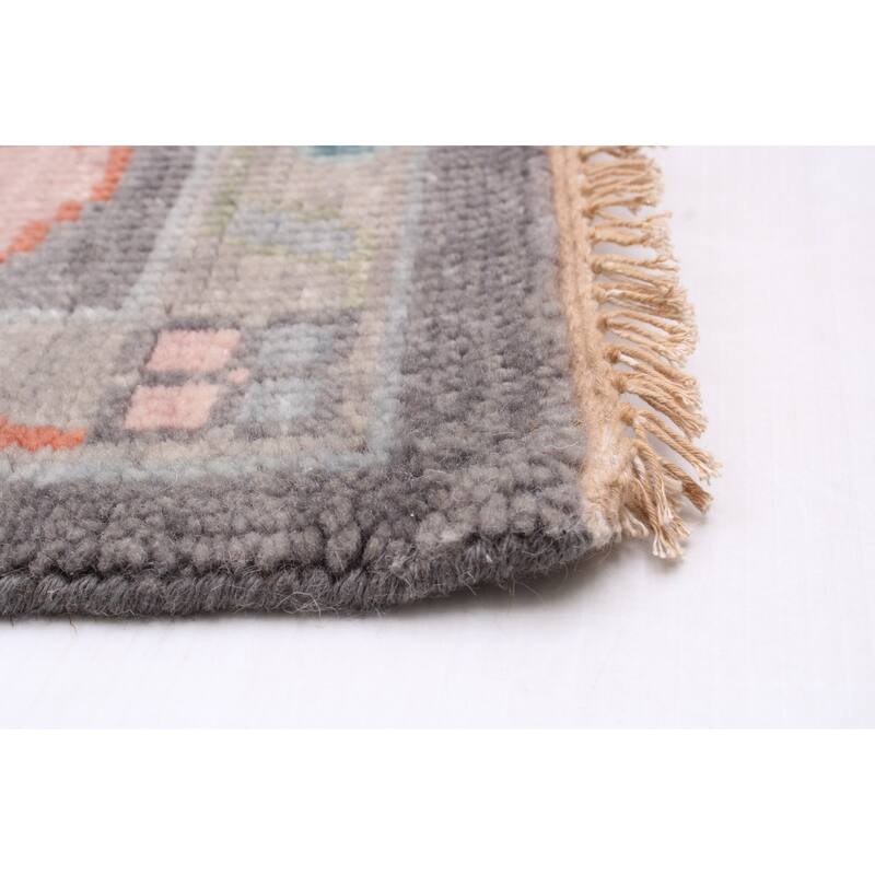 ECARPETGALLERY Hand-knotted Modern Oushak Dark Grey Wool Rug - 9'3 x 12'0