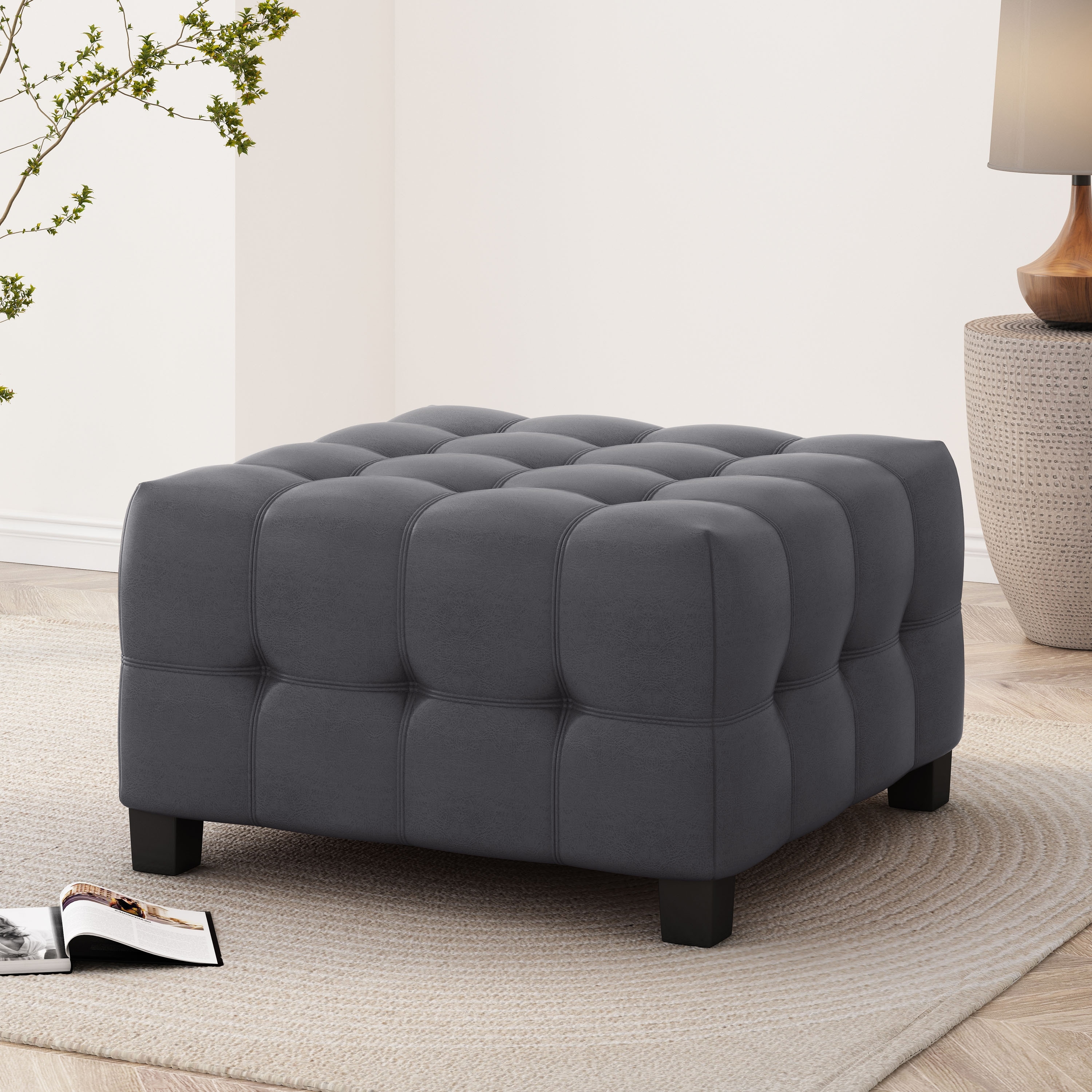 Faux leather shop tufted ottoman
