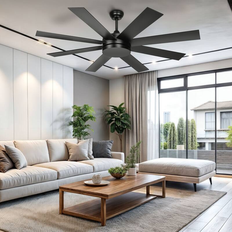 60 Inch Ceiling Fan No Light with Remote - Black