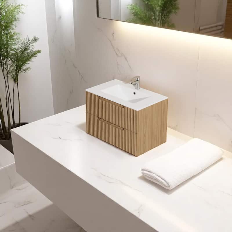 30" Wall-Mounted Bathroom Vanity Cabinet with 2 Soft-Close Drawers,Floating Design - Sink, Faucet & Drain Not Included