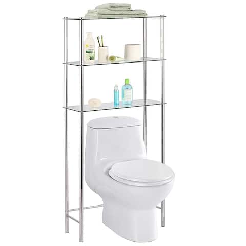 Home Basics 3-Tier Over-The-Toilet Glass Space Saver, Chrome - 25.9x10.6x58.2