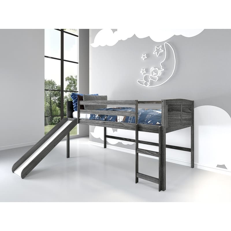 Twin Louver Low Loft with Slide in Antique Grey Bed Bath & Beyond
