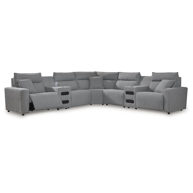 Signature Design by Ashley Modmax Gray 7-Piece Power Reclining Sectional with Chaise - 143" W x 143" D x 41" H