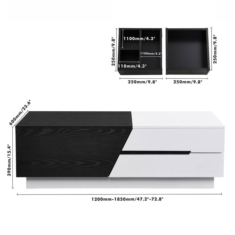 Modern Extendable Sliding Top Coffee Table with Storage