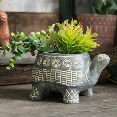 Cement Cyan Turtle Planter
