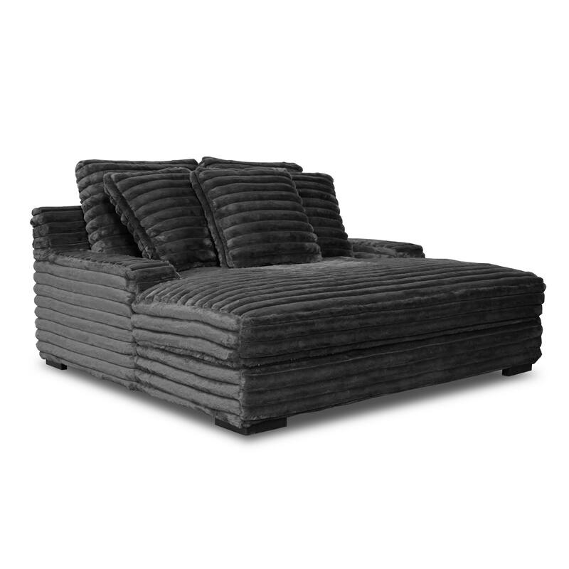 Ezo Chaise Lounge, Dark Gray Polyester Corduroy, 3 Pillows, 67 Inch