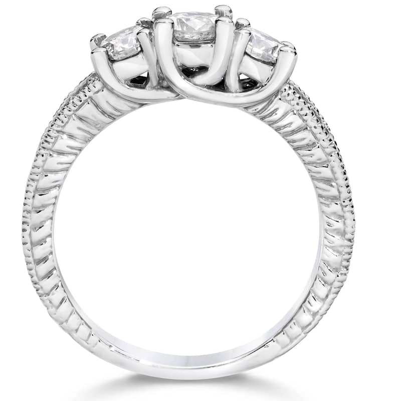 1 Carat Vintage 3-Stone Diamond Engagement Anniversary Ring White Gold