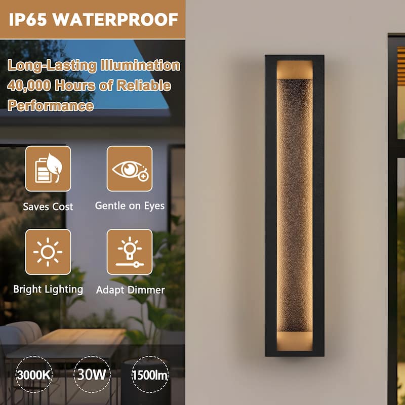 LamQee Modern Black Outdoor Wall Light Linear Textured LED Wall Sconce