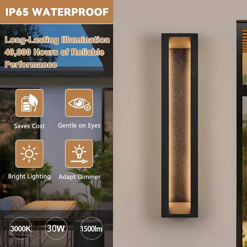 LamQee Modern Black Outdoor Wall Light Linear Textured LED Wall Sconce