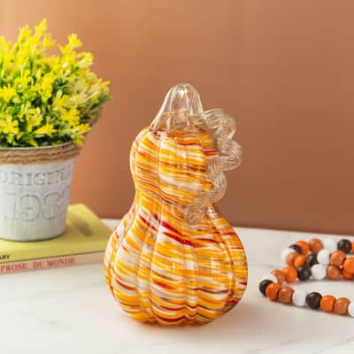 Glitzhome Fall Multi Stripes Glass Pumpkin Gourd Thanksgiving Gifts Halloween Table Decor