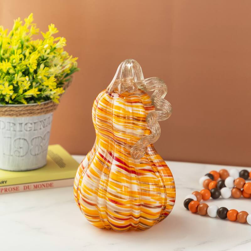 Glitzhome Fall Multi Stripes Glass Pumpkin or Gourd - 8.5"H
