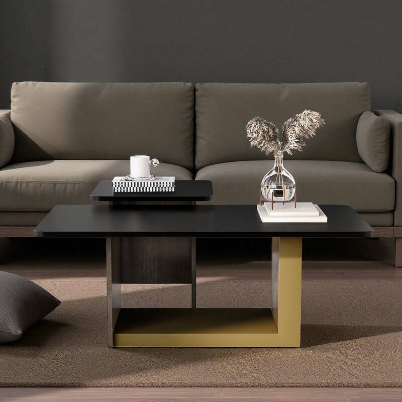 Modern Light Luxury Coffee Table Set of 2, Square Center and Side Table with Metal Frame for Living Room