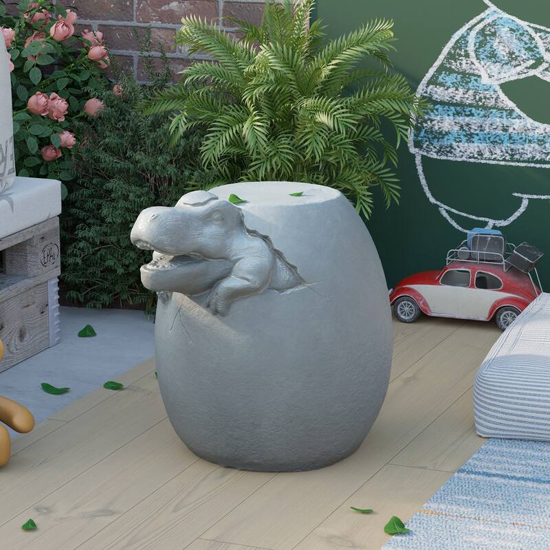COSIEST Outdoor Patio Stone Plant Stand - Light Gray Dinosaur