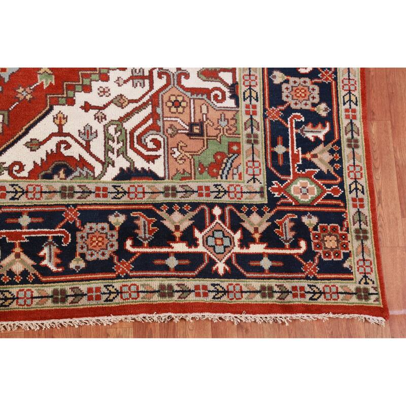 Hand Knotted Oriental 100% Wool Carpet Traditional Medallion Oranges & Rust Heriz (serapi) Area Rug - 11' 9'' X 8' 10''