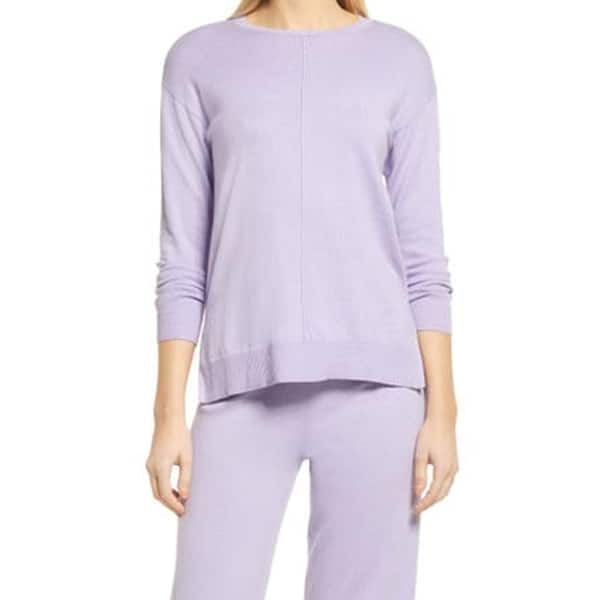 Anne Klein Women's Cotton Blend Sweater Pants Set Purple Size