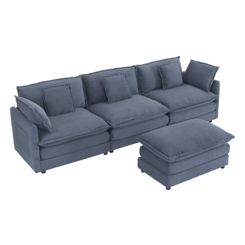Roomfitters Spacious Modular Corduroy L-Shape Sectional Sofa with Side Storage Pockets for Living Room Convenience