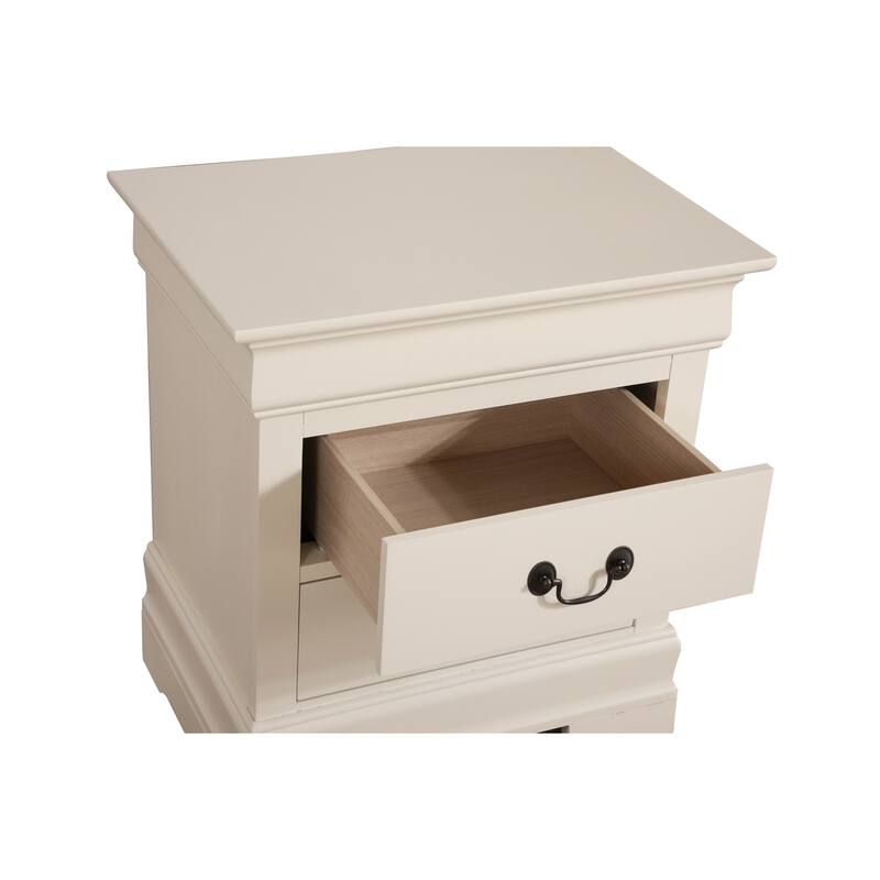 2 Drawer Beige Nightstand, 24 Inch Classic Bedside Table with Real Wood Veneers and Traditional Style