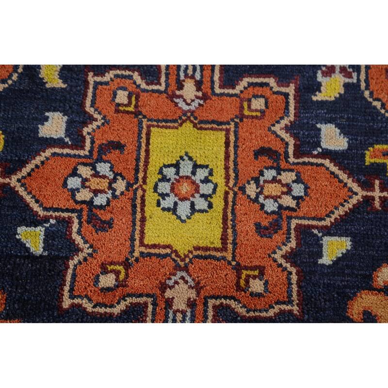All-Over Blue Geometric Oushak Oriental Area Rug Handmade Wool Carpet - 7'10"x 10'4"