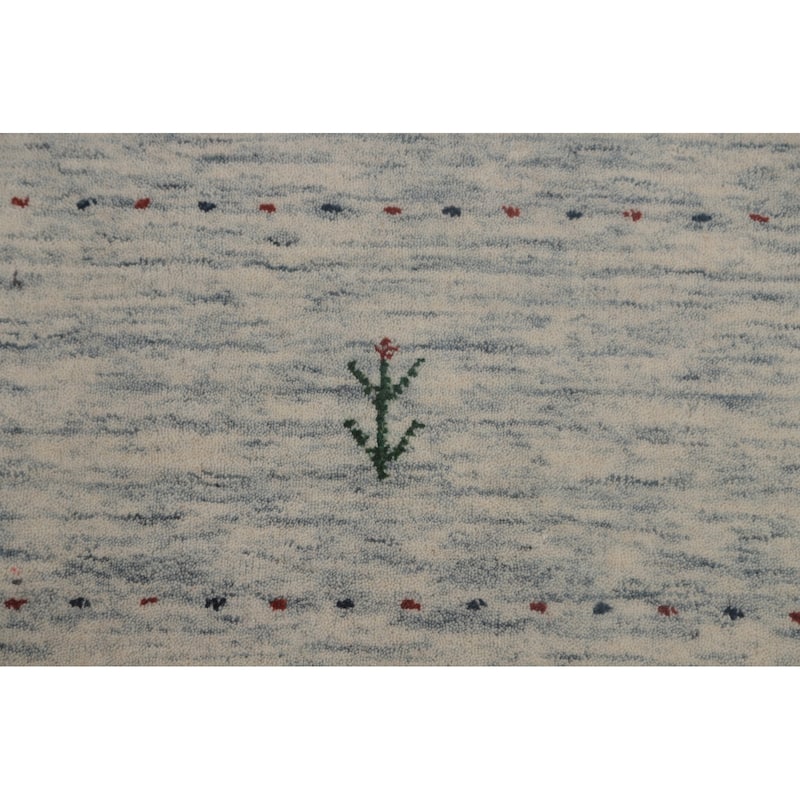 Tribal Beige Gabbeh Area Rug Hand-Knotted Wool Carpet - 9'0"x 11'7"
