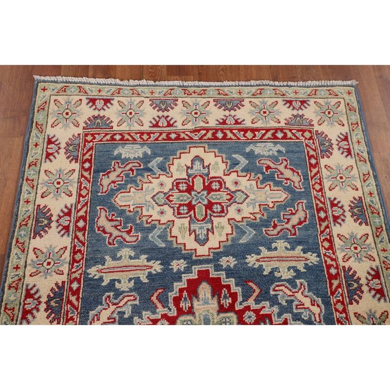 Blue Kazak Accent Rug Handmade Traditional Wool Carpet - 3'3" x 4'9"