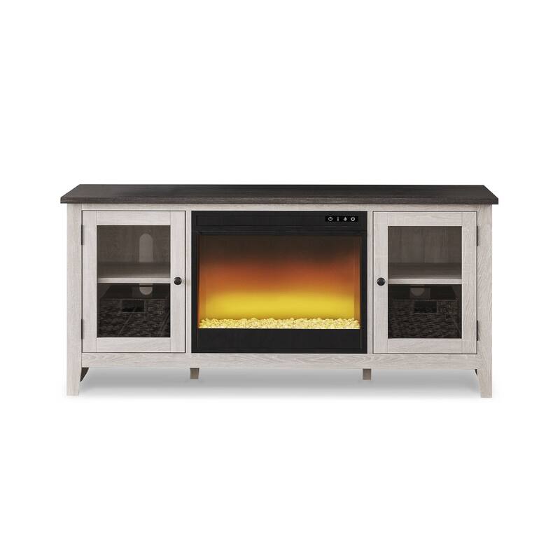 Signature Design by Ashley Dorrinson White/Gray 60" TV Stand for TVs up to 69" with Electric Fireplace - 60"W x 17.5"D x 27.75"H