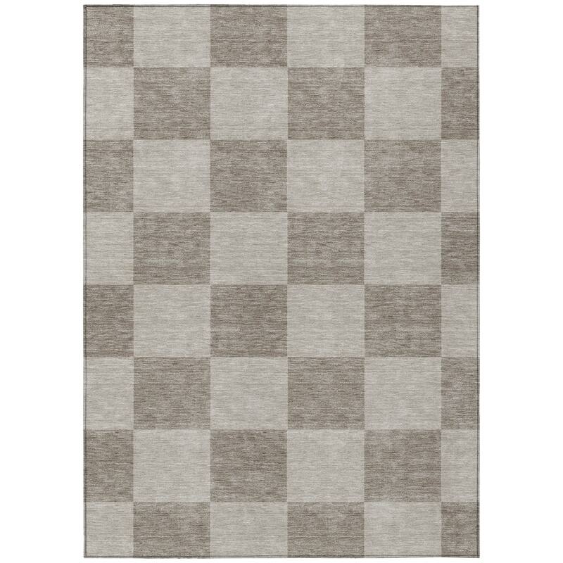 Machine Washable Indoor/ Outdoor Modern Checker Chantille Rug