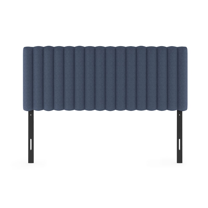 Upholstered Tufted King Size Headboard in Denim Fabric with Padded Comfort and Elegant Modern Style