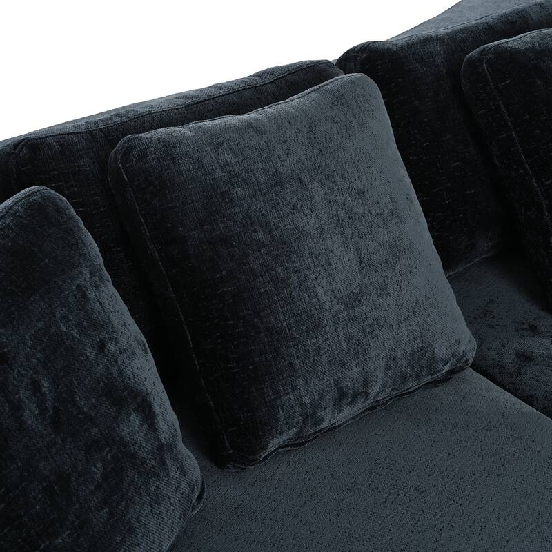 115.7" Pure Foam 2-Piece 4-Seater Sofa Set, Navy Blue Chenille Jacquard, Curved, No Assembly, for Living & Bedroom