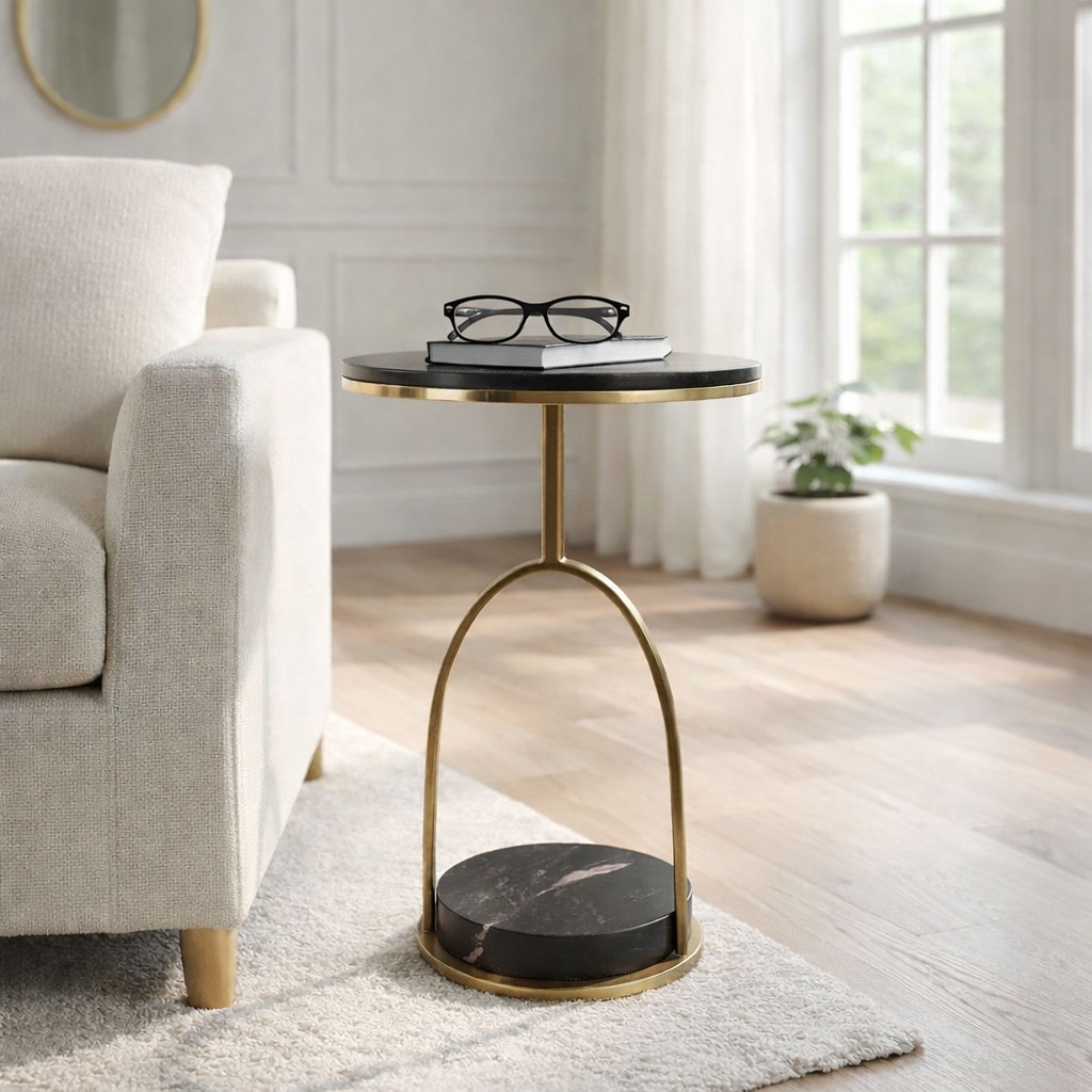 Decorative Marble Accent Table with Lower Storage Base - 23", Silver - 23.0"