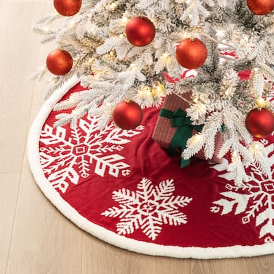 Glitzhome 48"D Fabric Merry Christmas Snowflakes Tree Skirts - 48"x 48"