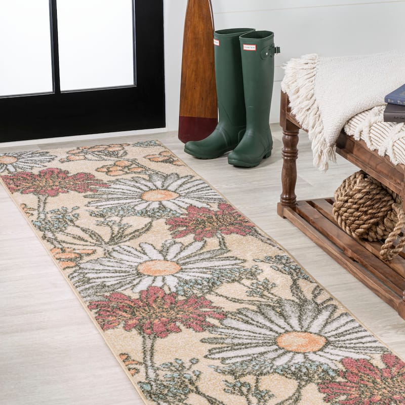 JONATHAN Y Pastello Modern Botanical Wildflower Area Rug - 2 X 8