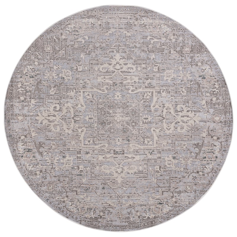 SAFAVIEH Miranda Herdis Traditional Rug - 6'6" Round - Grey/Ivory