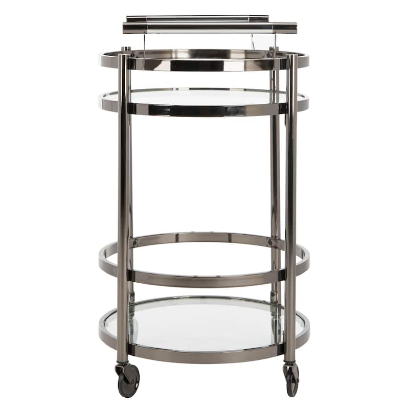 SAFAVIEH Sienna 2 Tier Round Bar Cart-Black Nickel / Glass. - 24" W x 20" D x 34" H