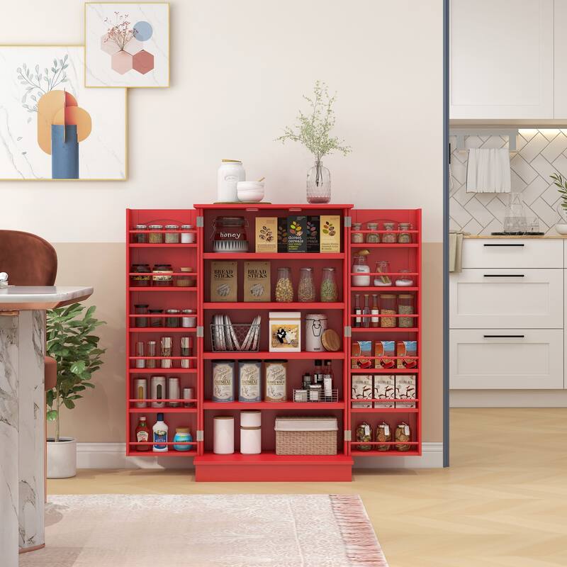 41" Kitchen Pantry Storage Cabinet, Freestanding Kitchen Cabinet with 12 Door Shelves, Double Doors, 5-tier Shelving