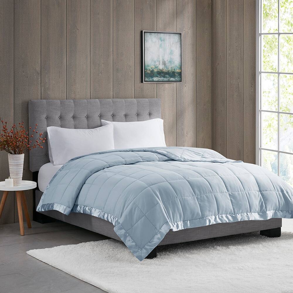 King Lightweight Down Alternative Blanket with Satin Blue Bed Bath