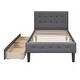 preview thumbnail 7 of 10, Twin Upholstered Bed Frame with Button Tufted Headboard and Two Storage Drawers, Linen Fabric Platform Design with